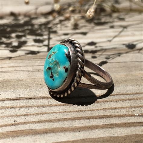 vintage silver metal ring box with blue turquoise stone|How to Identify Vintage Turquoise Jewelry .